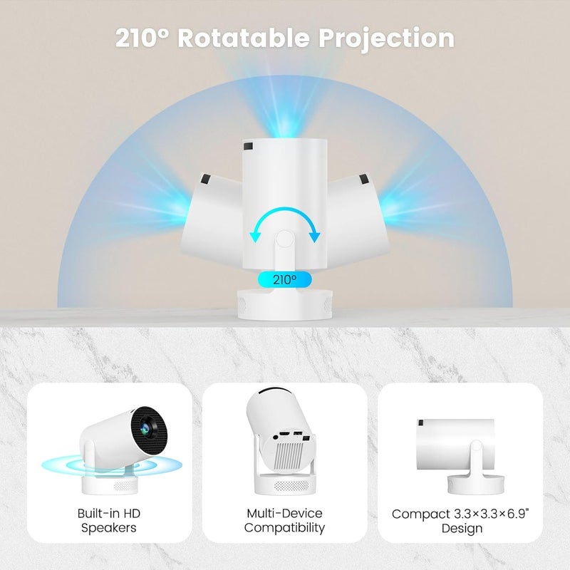 Chicdaze Mini Projector with WiFi and Bluetooth, Portable Projector 4k 1080P Support 5w Sound Base Speaker, 170 ANSI, Android 11, Auto Vertical Keystone Smart Proyector for Home Bedroom Outdoor, HY300 Ultra - Image 5